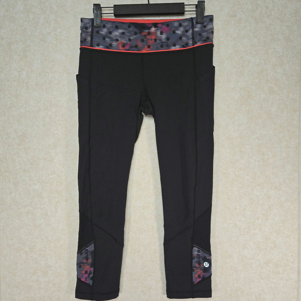 Lululemon Run Inspire Crop II Size 6 Black Petal Pop Multi Running Leggings